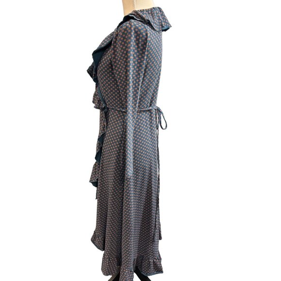 Matilda Jane Dress Womens S Blue Geometric Polka Dot Wrap Ruffle Midi Feminine - Picture 2 of 8